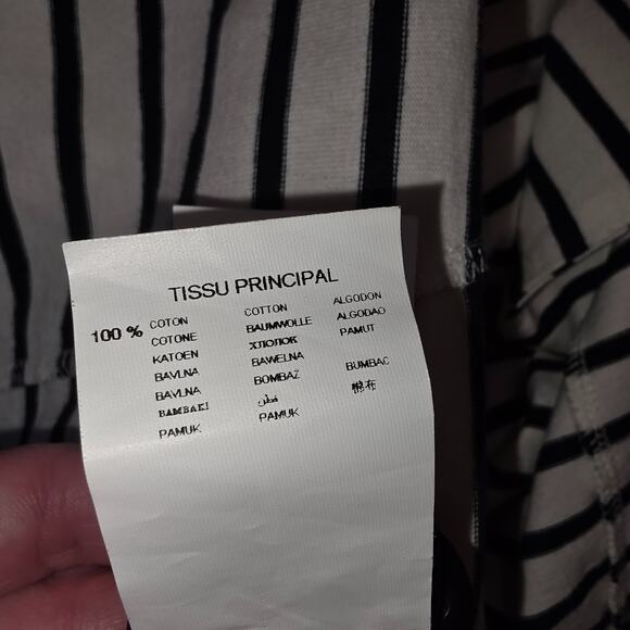 Women's Striped Cotton Blazer Size M Black White 3/4 Sleeves Preppy France - Picture 8 of 8